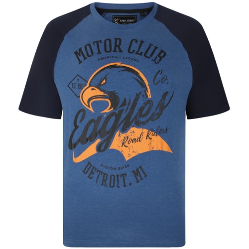 KAM Raglan Eagle Print T-Shirt Blau meliert